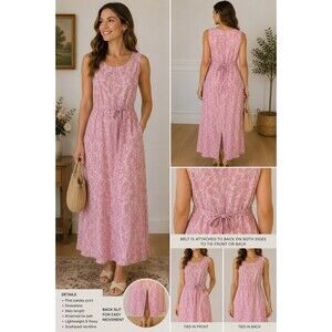 Norton McNaughton Pink Paisley Sleeveless Maxi Dress L Cottagecore Romantic Chic